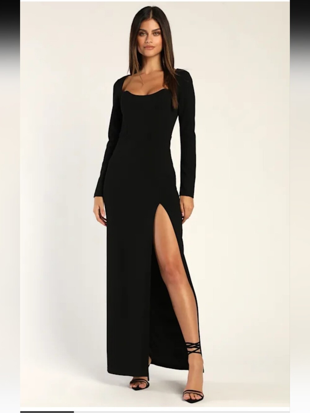 Lulu's Women Glamorous Black Long-Sleeve Maxi Dress High Slit Size M NEW
